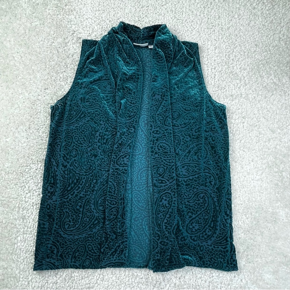 Susan Graver Emerald Green velvet burnout tunic vest, paisley oversized M